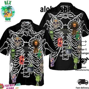 Skeleton Playing Guitar Retro Halloween Rexwe Hawaiian Shirt Vintage Rexwe Hawaiian Shirt For